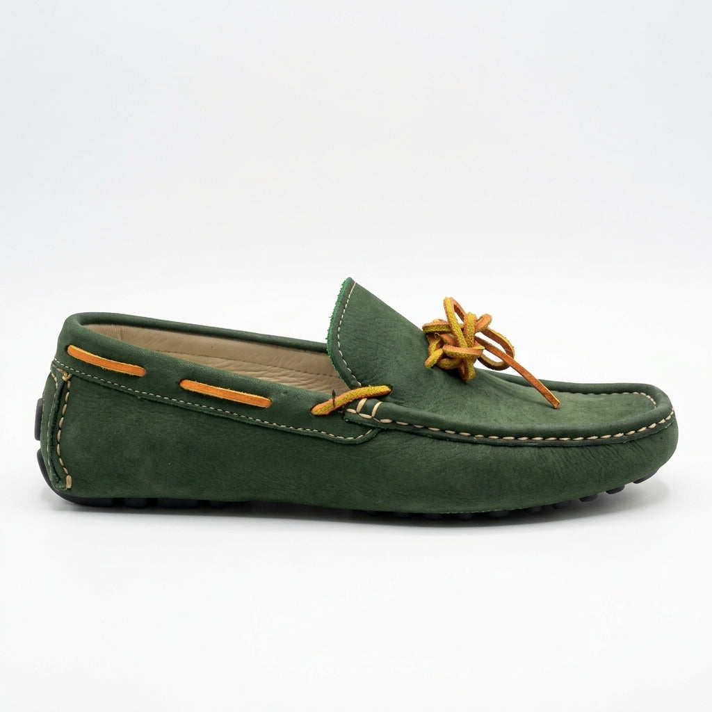Mocasín MEGA Driver en cuero nobuck verde