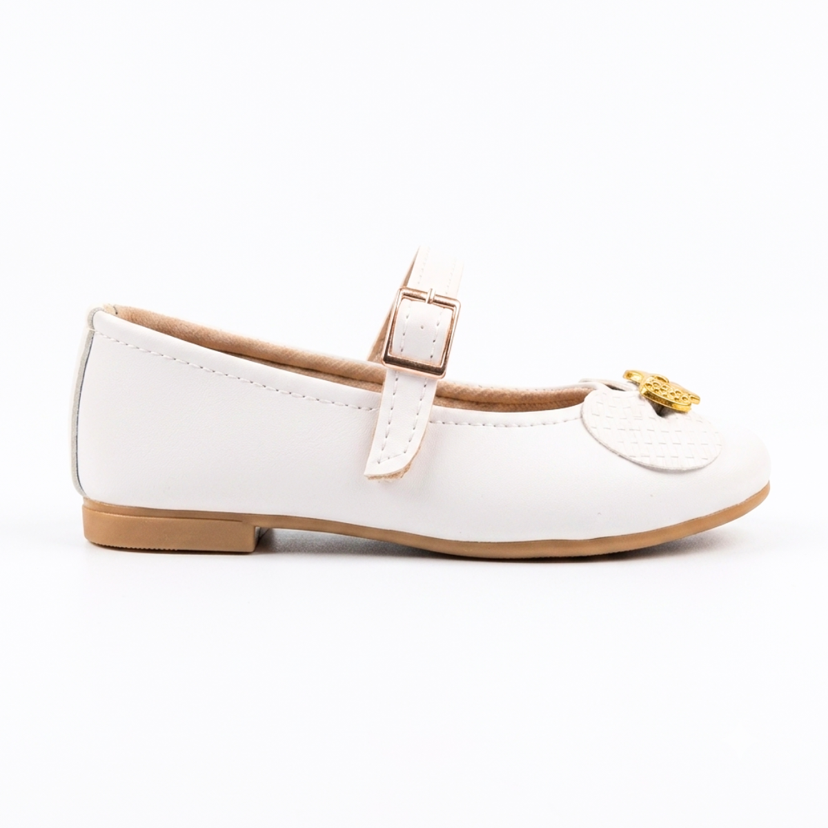 Zapatilla AGAPE Mary Jane – Baleta blanca con correa y aplique dorado