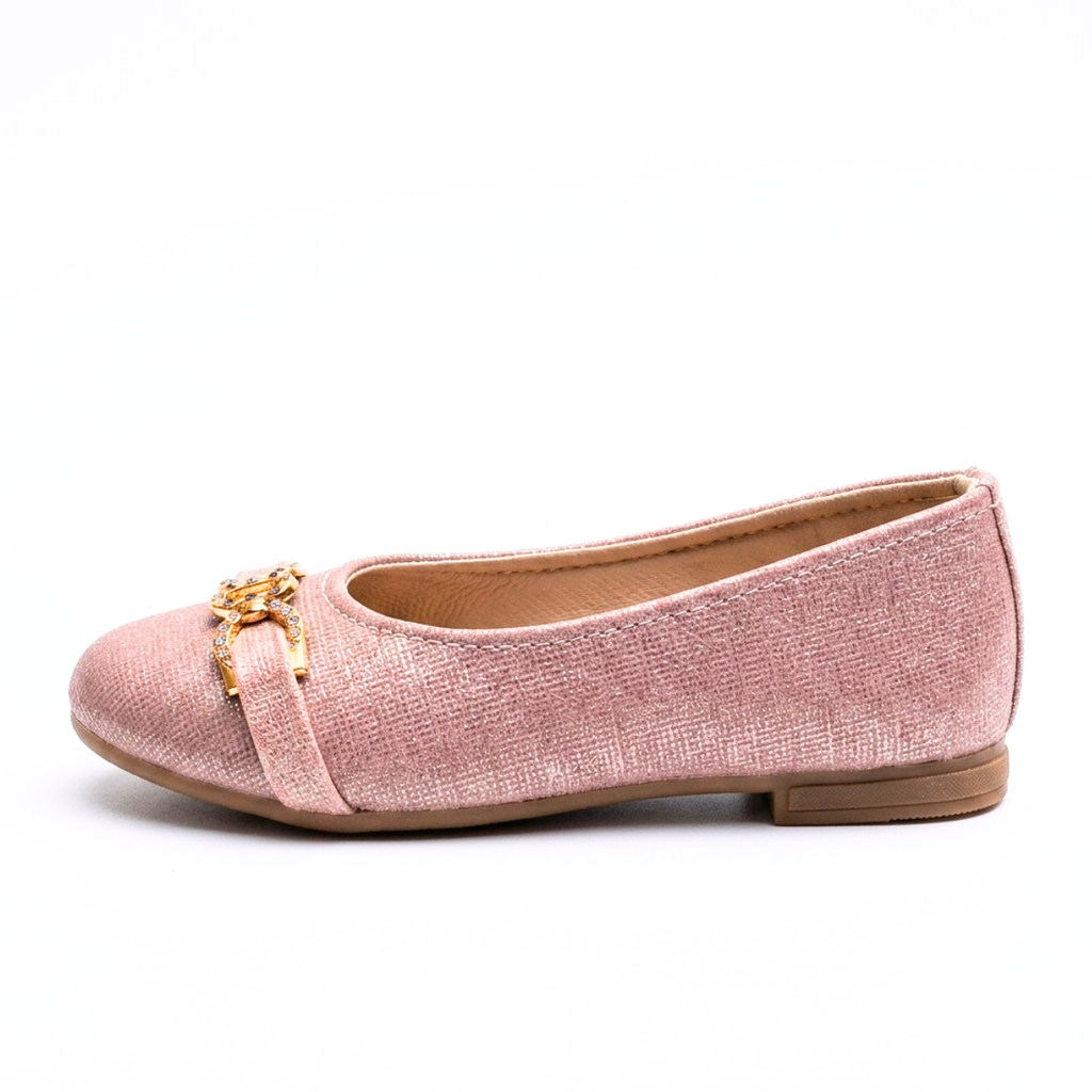 Zapatilla AGAPE Brillante Niña – Baleta con herraje dorado en negro, plateado y rosa