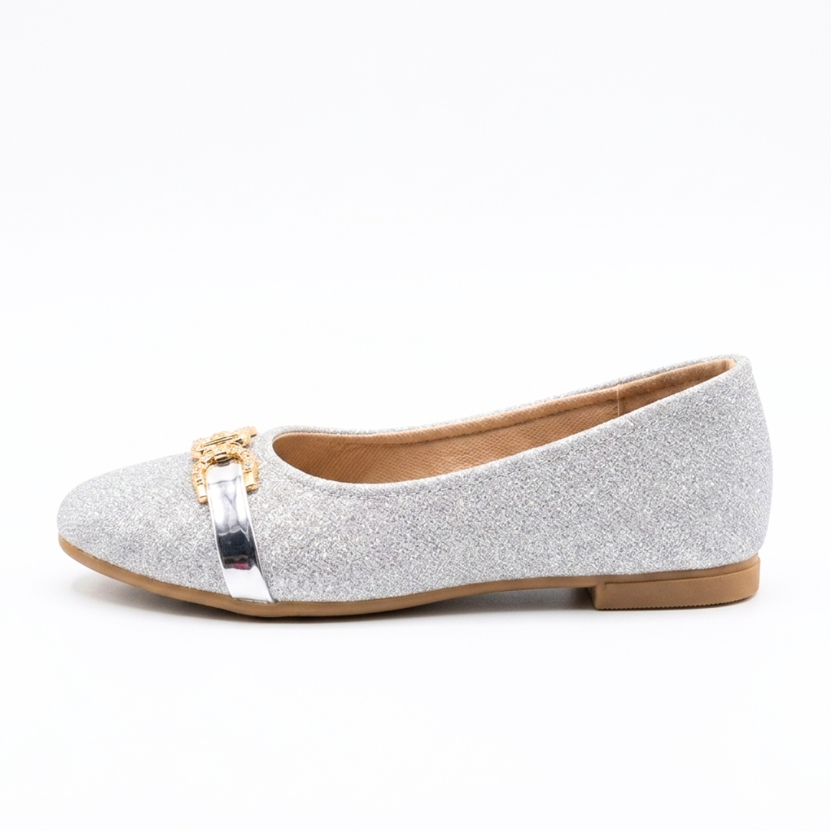 Zapatilla AGAPE Brillante Niña – Baleta con herraje dorado en negro, plateado y rosa