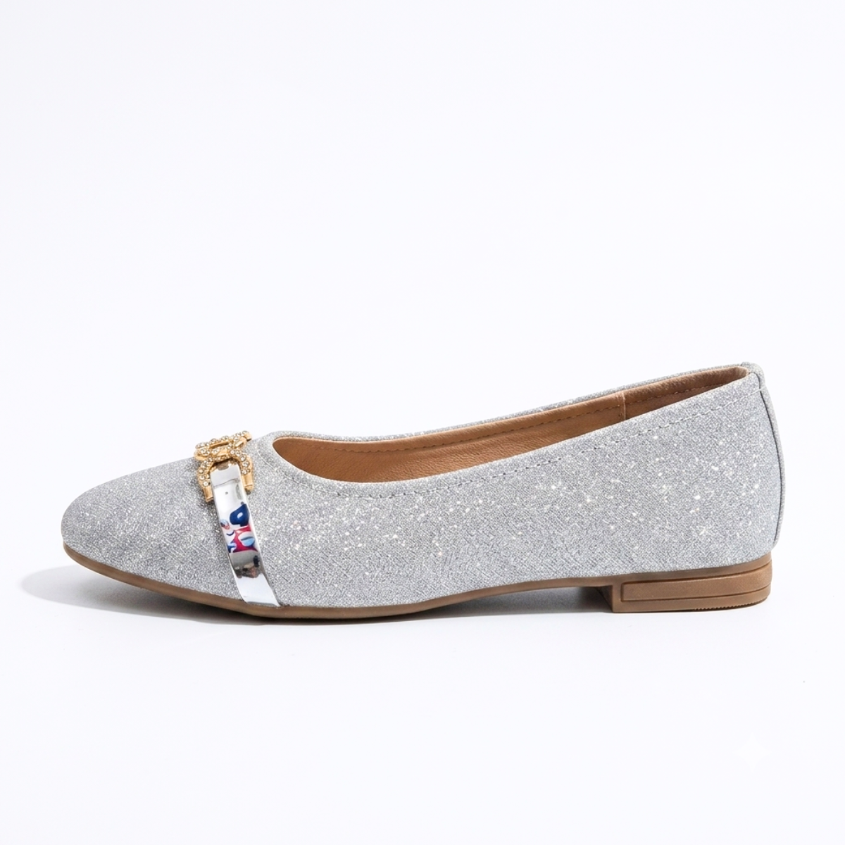 Zapatillas Baletas Plateadas Escarchadas con Pedrería para Mujer - AGAPE