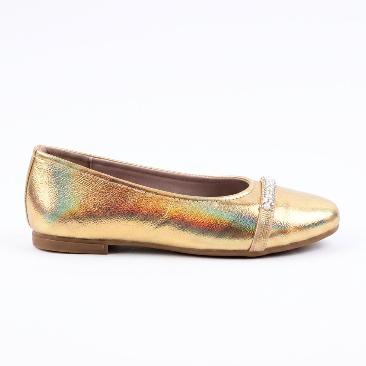 Zapatilla AGAPE Metalizada – Baleta con perlas y cristales para mujer